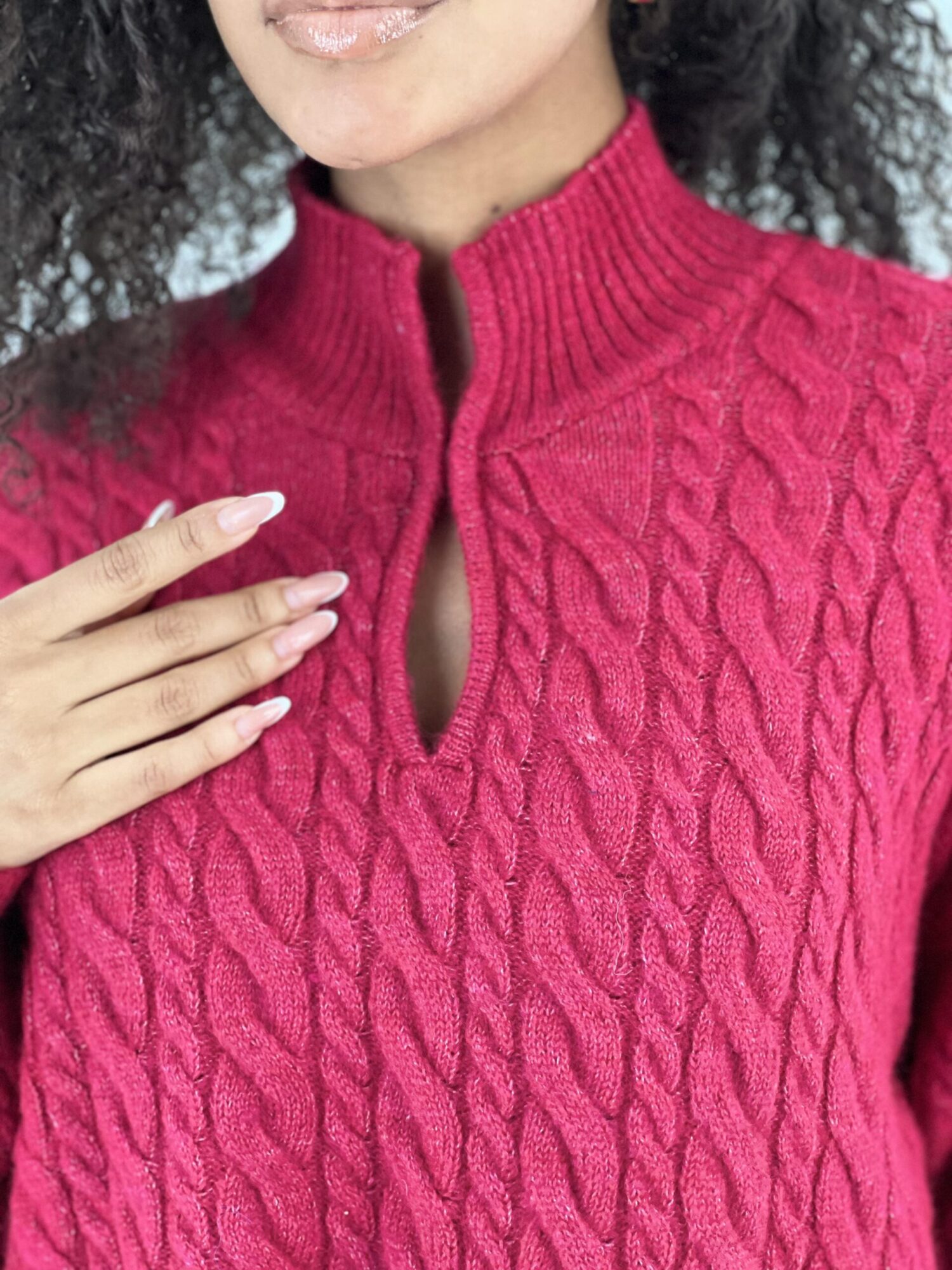 Fuchsia Sweater With Notched Neck And Long Sleeves - Brand: MISS POEM - Women & Kids, Baby Clothes Wholesale - Globality Store