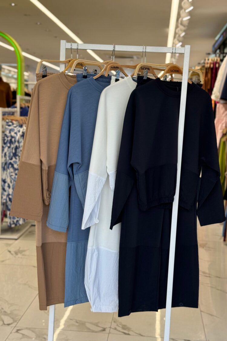 Blue Color Block Casual Sport Set
