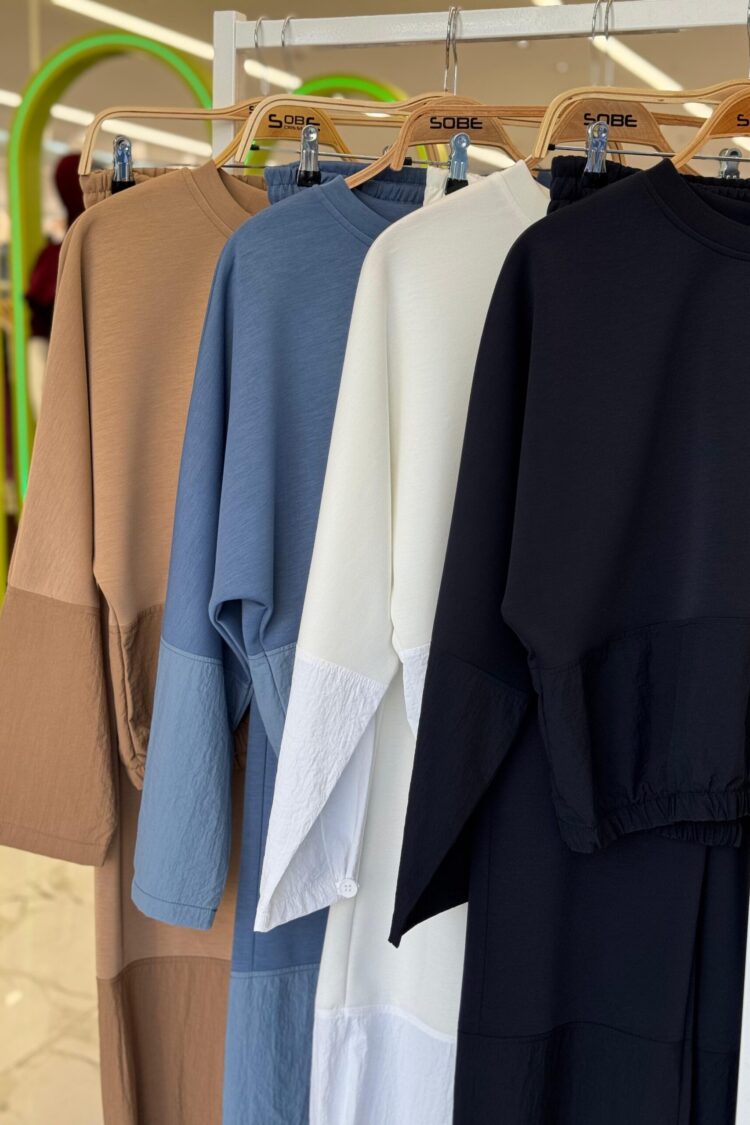 Blue Color Block Casual Sport Set