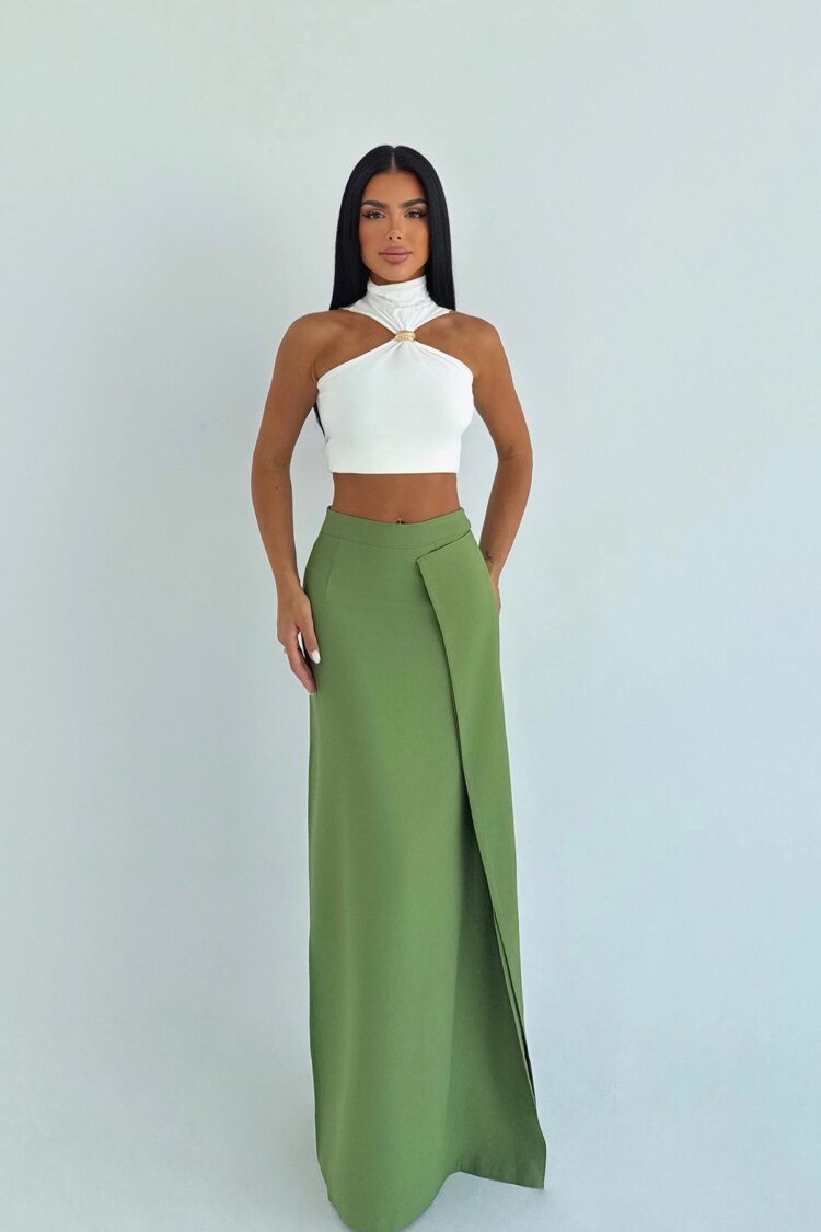 Green Elegant Formal Sexy Wrap Maxi Skirt