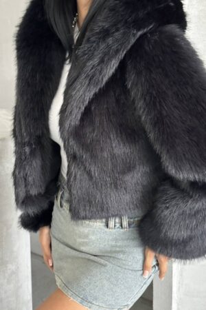 Fur Jacket With Notched Collar - Brand: My Jest Fashion - Women & Kids, Baby Clothes Wholesale - Globality Store