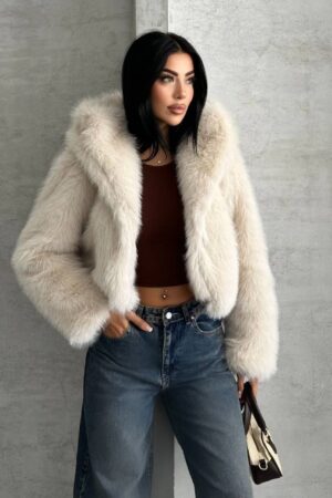 Beige Fur Jacket - Brand: My Jest Fashion - Women & Kids, Baby Clothes Wholesale - Globality Store