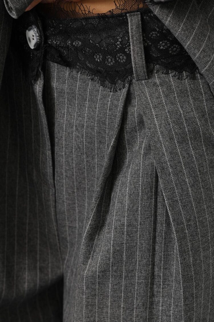 Striped Lace Detailed Palazzo Pants - Grey