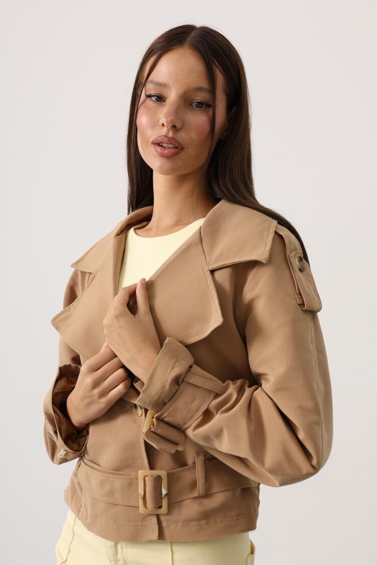 Beige Trenchcoat With Flap Pockets And Notched Collar - Brand: Reyon - Women & Kids, Baby Clothes Wholesale - Globality Store