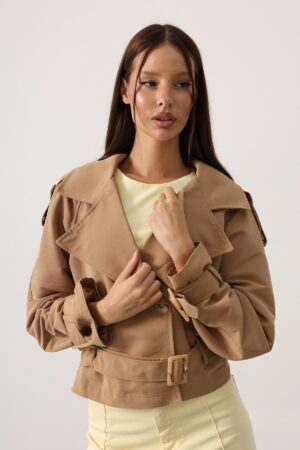 Beige Trenchcoat With Flap Pockets And Notched Collar - Brand: Reyon - Women & Kids, Baby Clothes Wholesale - Globality Store