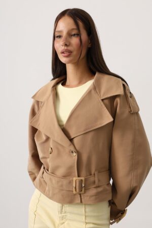 Beige Trenchcoat With Flap Pockets And Notched Collar - Brand: Reyon - Women & Kids, Baby Clothes Wholesale - Globality Store