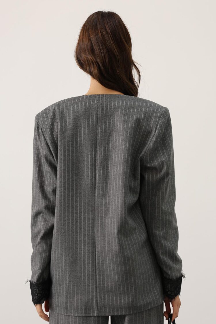 Grey Elegant Single-Breasted Blazer Jacket