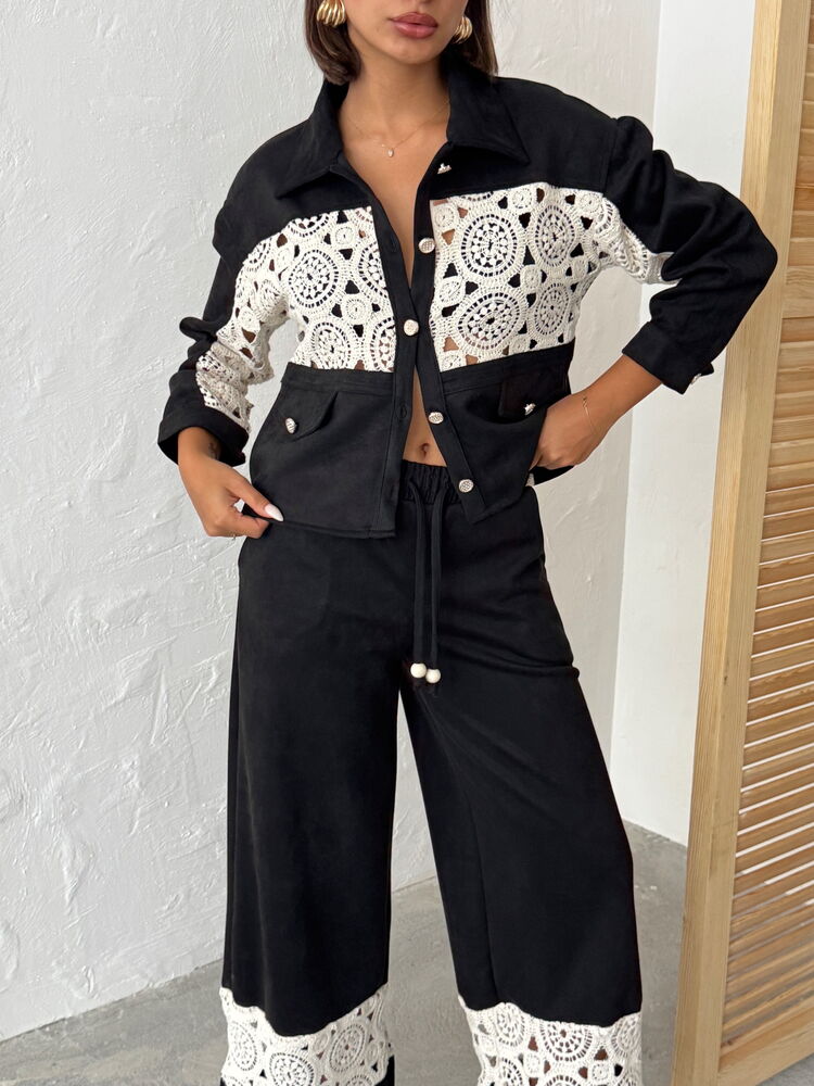 Lace Detailed Suede Look Women's Shirt Jacket -| | F1957