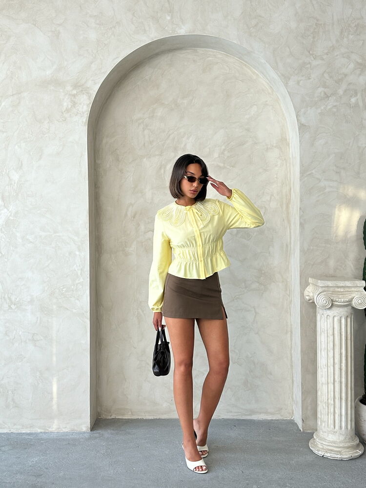 Fitted Casual Blouse With Long Straight Sleeves