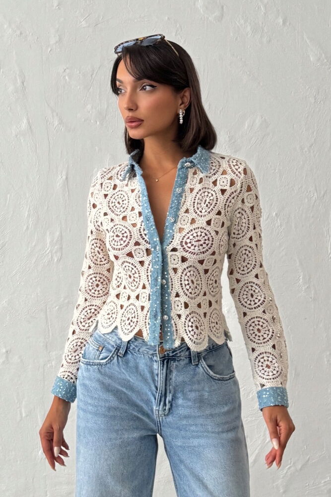 White Boho Slim Fit Blouse With Polo Neck - Brand: Topshow - Women & Kids, Baby Clothes Wholesale - Globality Store