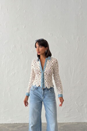 White Boho Slim Fit Blouse With Polo Neck - Brand: Topshow - Women & Kids, Baby Clothes Wholesale - Globality Store