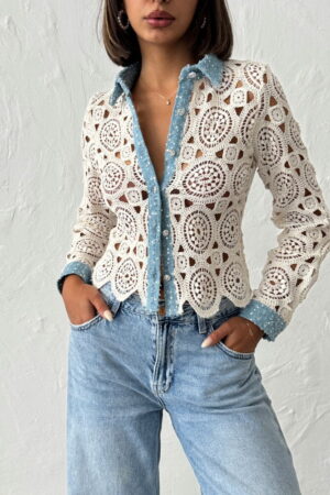 White Boho Slim Fit Blouse With Polo Neck - Brand: Topshow - Women & Kids, Baby Clothes Wholesale - Globality Store