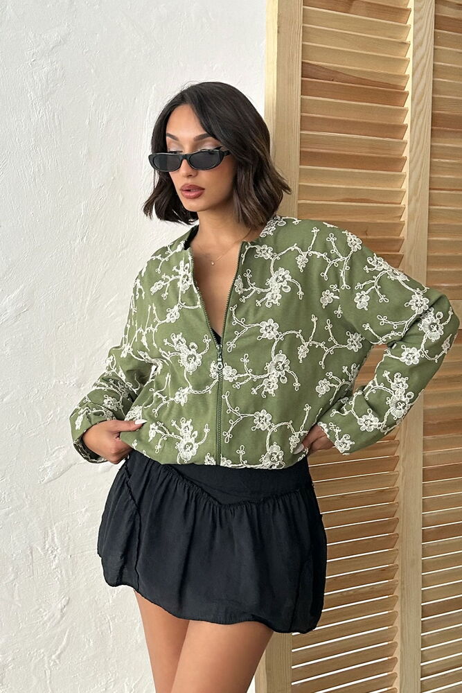 Green Bomber Jacket Casual Streetwear Floral - Brand: Topshow - Women & Kids, Baby Clothes Wholesale - Globality Store