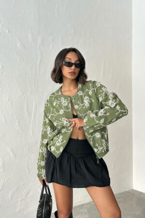 Green Bomber Jacket Casual Streetwear Floral - Brand: Topshow - Women & Kids, Baby Clothes Wholesale - Globality Store