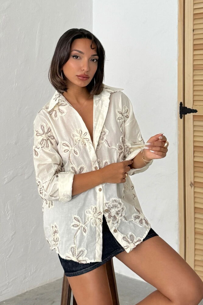 White Casual Boho Elegant Floral Shirt - Brand: Topshow - Women & Kids, Baby Clothes Wholesale - Globality Store