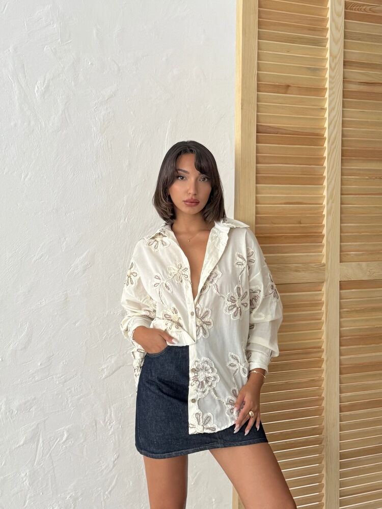White Casual Boho Elegant Floral Shirt