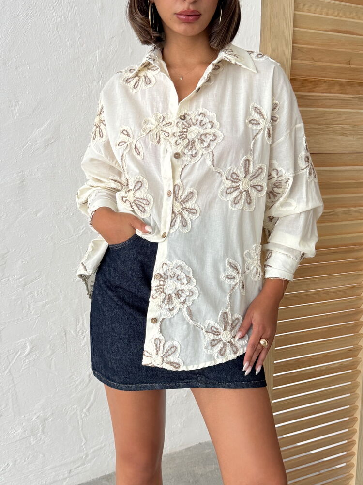 White Casual Boho Elegant Floral Shirt