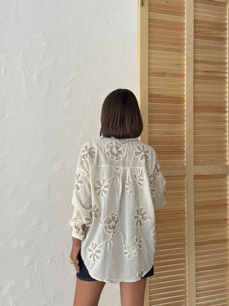 White Casual Boho Elegant Floral Shirt