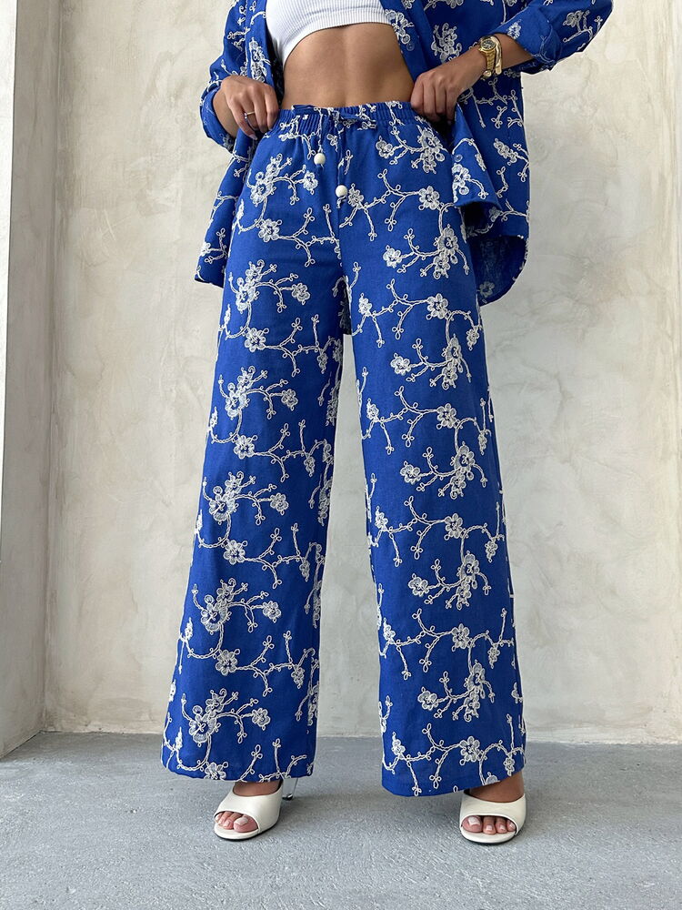 Blue Floral Palazzo Set With Slant Pocket