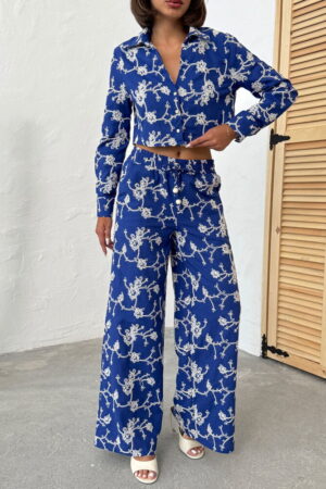 Blue Floral Palazzo Set With Slant Pocket - Brand: Topshow - Women & Kids, Baby Clothes Wholesale - Globality Store