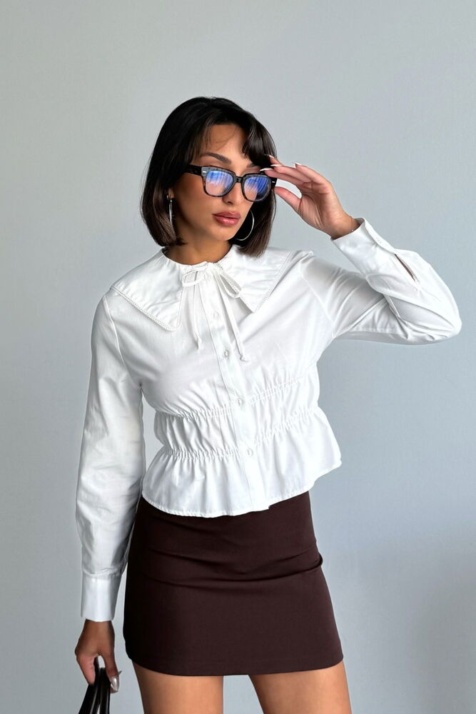 White Elegant Fitted Blouse With Long Sleeves - Brand: Topshow - Women & Kids, Baby Clothes Wholesale - Globality Store