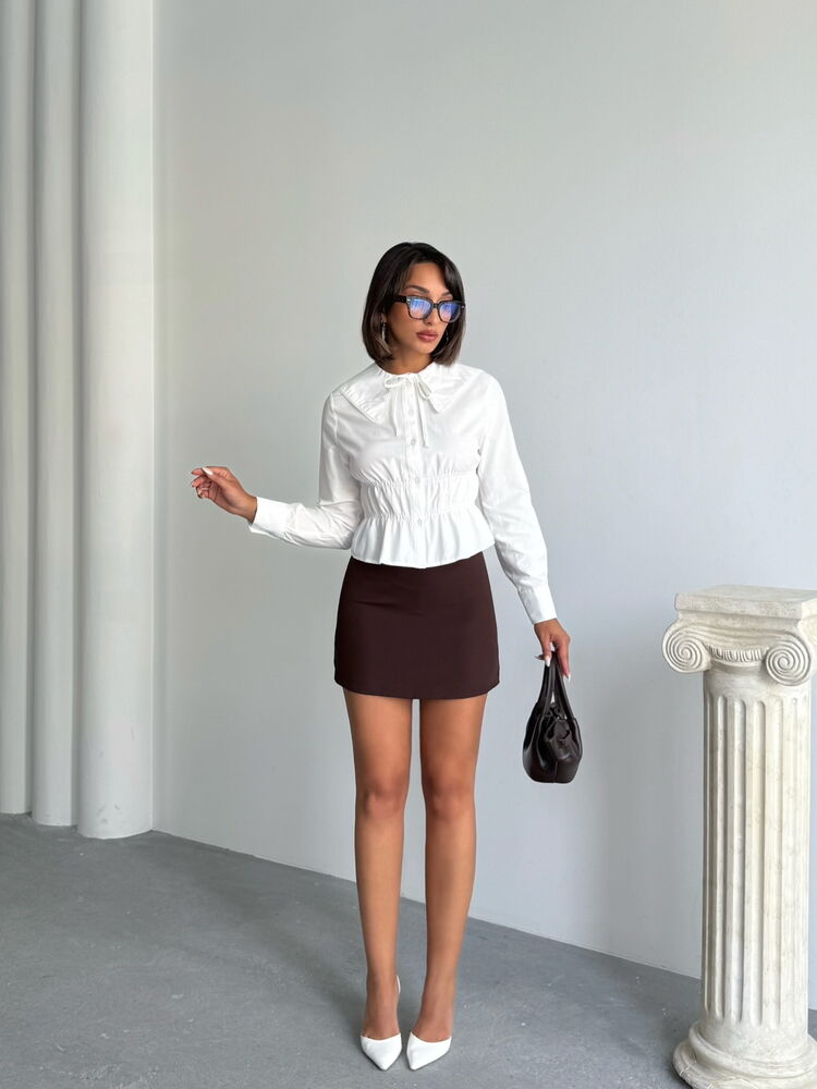 White Elegant Fitted Blouse With Long Sleeves