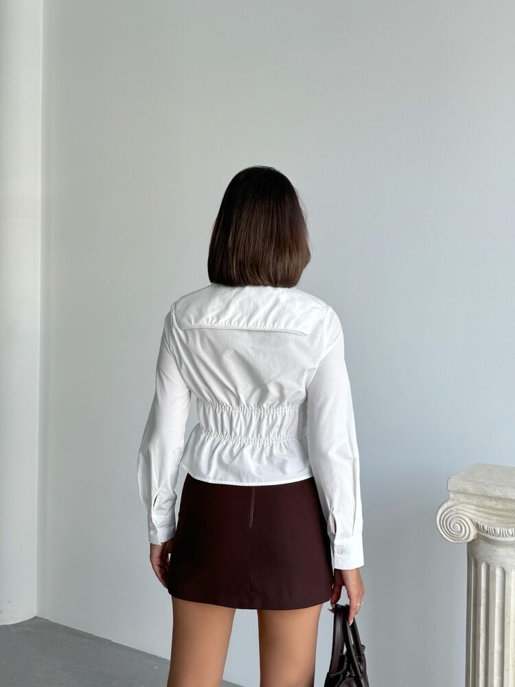 White Elegant Fitted Blouse With Long Sleeves