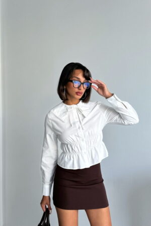 White Elegant Fitted Blouse With Long Sleeves - Brand: Topshow - Women & Kids, Baby Clothes Wholesale - Globality Store