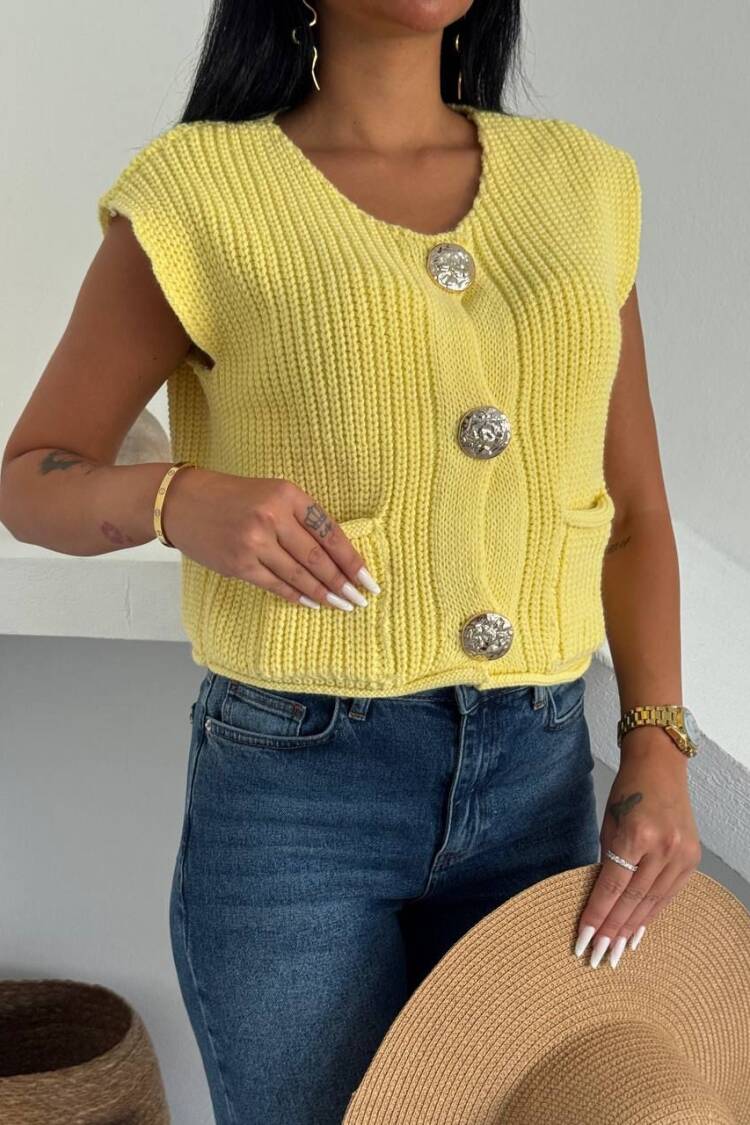 Sleeveless Casual Cardigan With Flap Pockets