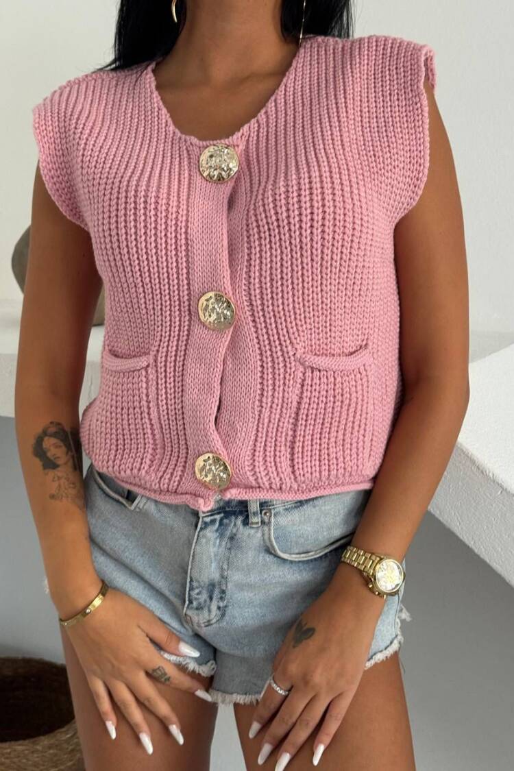 Cardigan With Flap Pockets And Button Closure