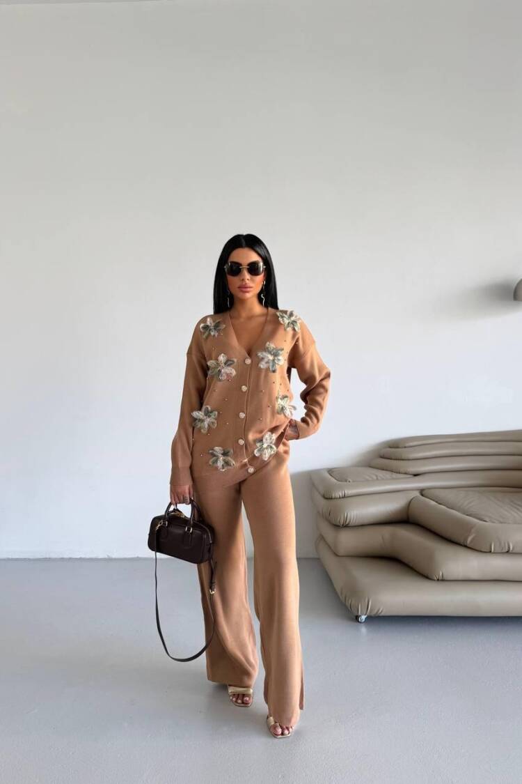 Brown Floral Casual Elegant Set