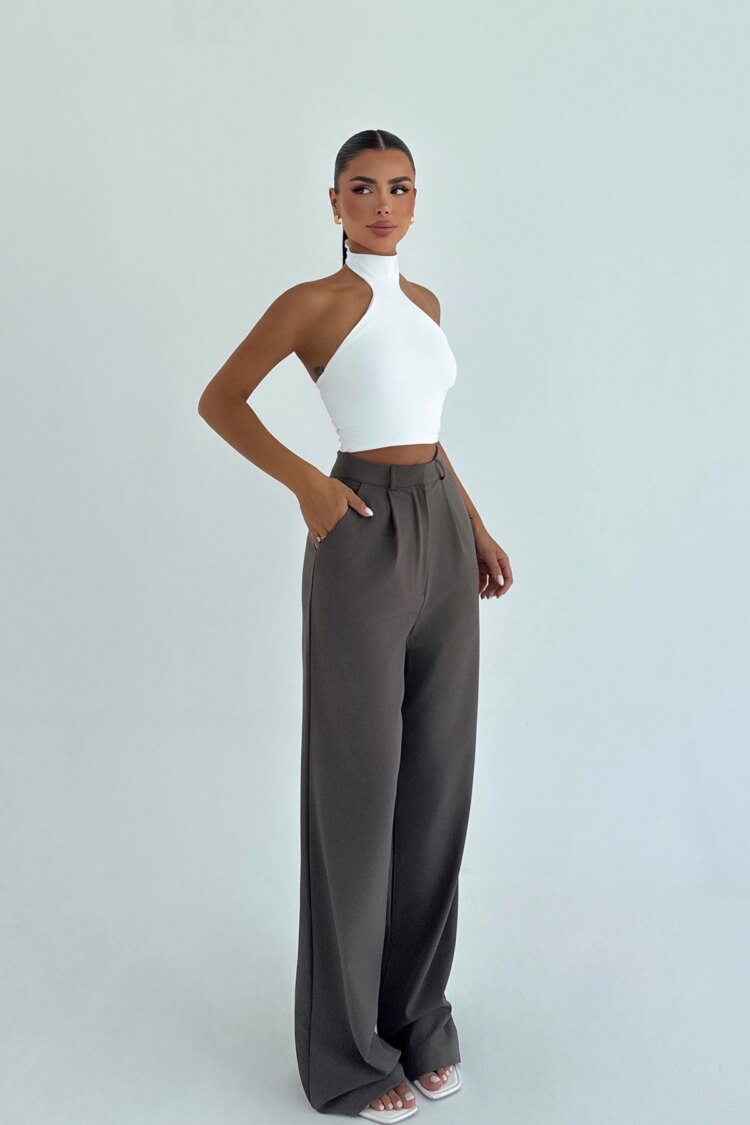 Gray High-Waisted Trousers
