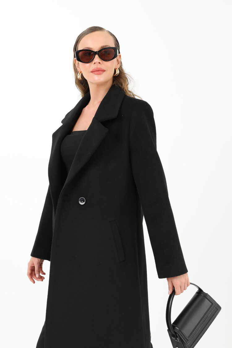Black Elegant Single-Breasted Long Coat