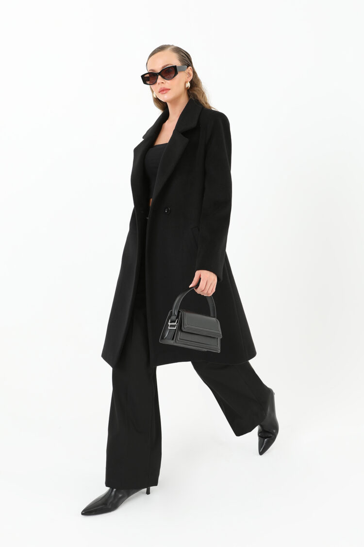 Black Elegant Single-Breasted Long Coat