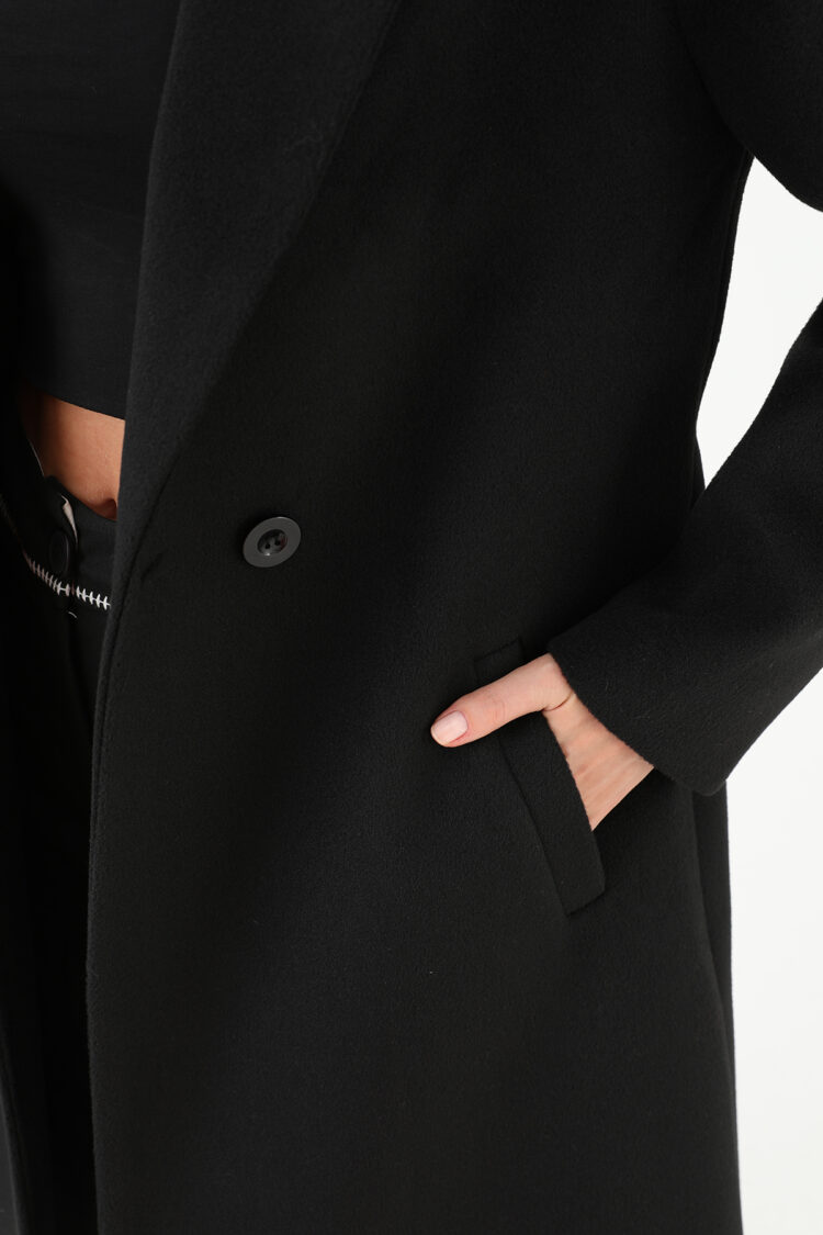 Black Elegant Single-Breasted Long Coat