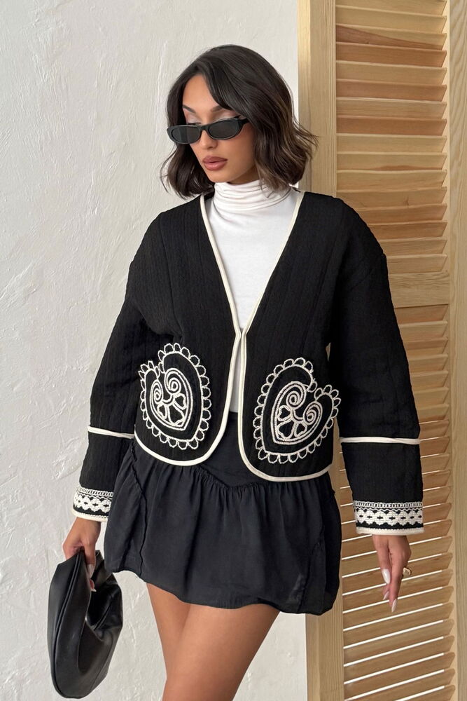 Black Ethnic Shacket Jacket With V-Neck Collar - Brand: Topshow - Women & Kids, Baby Clothes Wholesale - Globality Store
