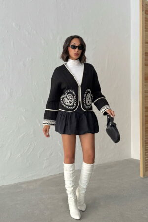 Black Ethnic Shacket Jacket With V-Neck Collar - Brand: Topshow - Women & Kids, Baby Clothes Wholesale - Globality Store