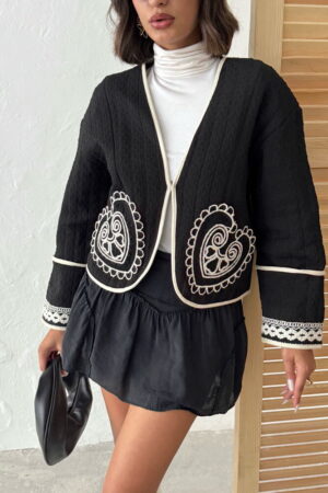 Black Ethnic Shacket Jacket With V-Neck Collar - Brand: Topshow - Women & Kids, Baby Clothes Wholesale - Globality Store