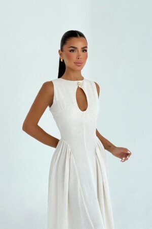Cream Window Detail Dress - Brand: EYYO ATELIER - Women & Kids, Baby Clothes Wholesale - Globality Store