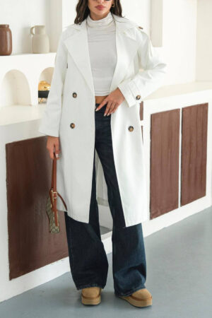 White Trenchcoat Classic Single-Breasted With Notched Collar - Brand: Mode Roy - Women & Kids, Baby Clothes Wholesale - Globality Store