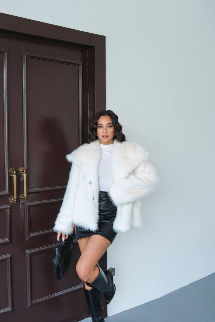 Elegant White Fur Coat With Notched Collar - Brand: Mode Roy - Women & Kids, Baby Clothes Wholesale - Globality Store