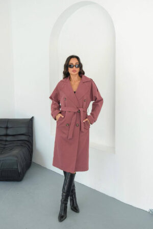 Claret Red Trenchcoat Double-Breasted Elegant Style - Brand: Mode Roy - Women & Kids, Baby Clothes Wholesale - Globality Store