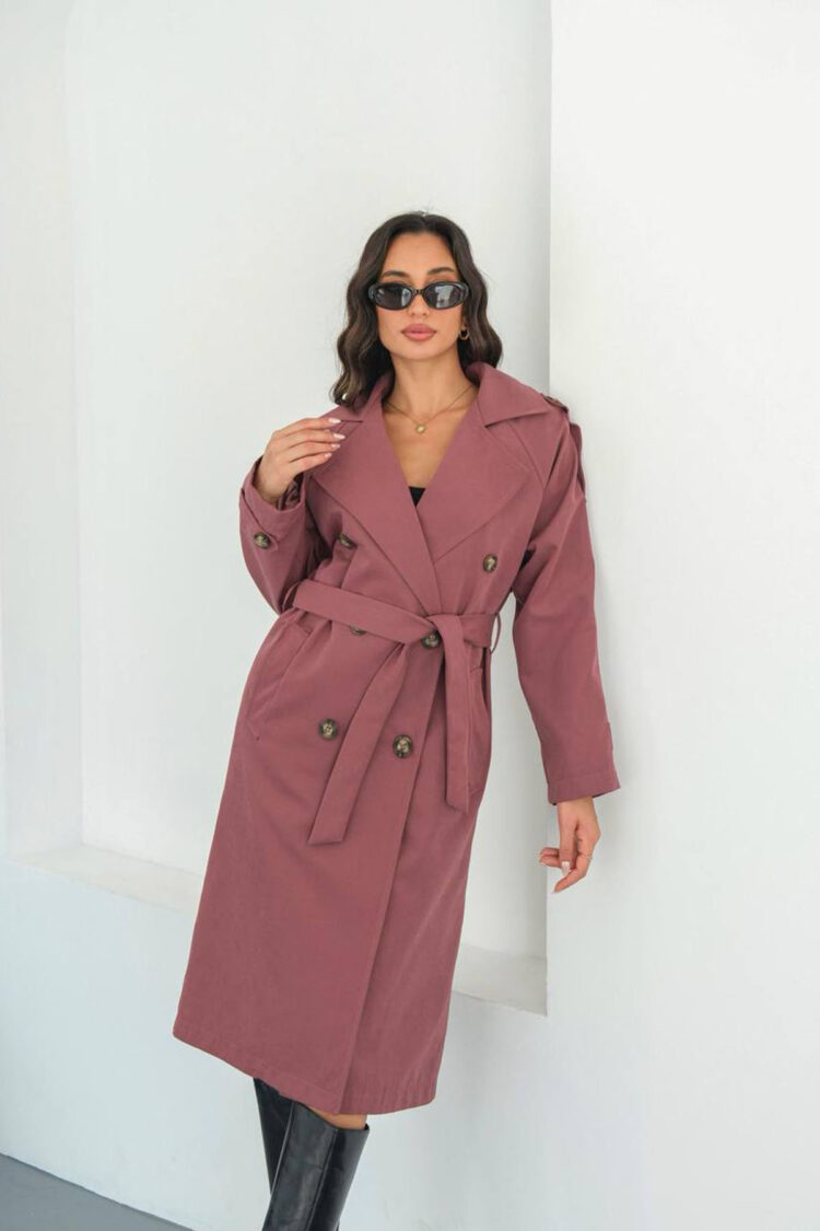 Claret Red Trenchcoat Double-Breasted Elegant Style - Brand: Mode Roy - Women & Kids, Baby Clothes Wholesale - Globality Store