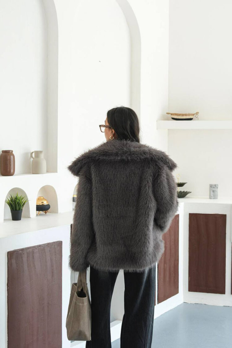 Grey Fur Single-Breasted Oversized Fit Coat - Brand: Mode Roy - Women & Kids, Baby Clothes Wholesale - Globality Store