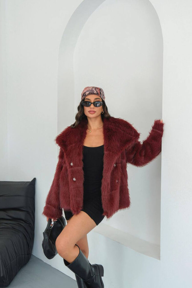 Lined Fur Coat - Burgundy