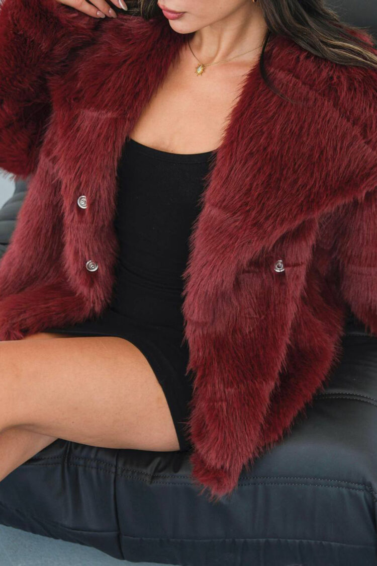 Lined Fur Coat - Burgundy - Brand: Mode Roy - Women & Kids, Baby Clothes Wholesale - Globality Store