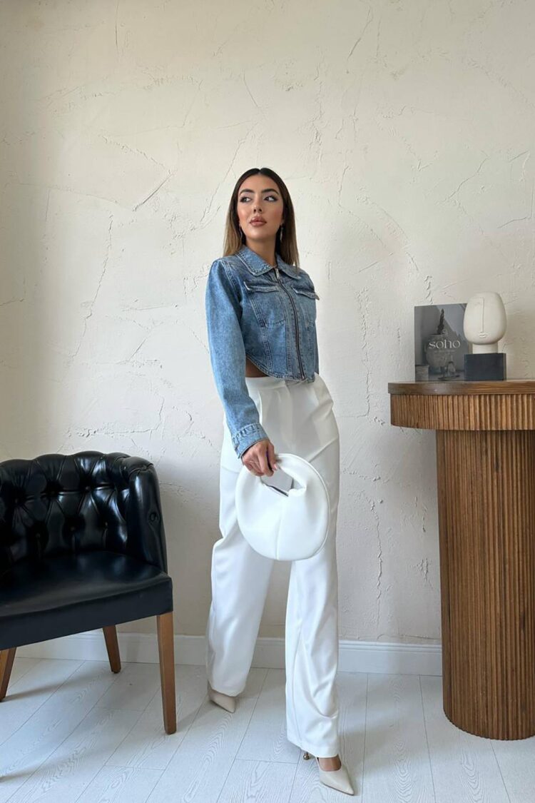 Blue Slim Fit Crop Shacket Jacket