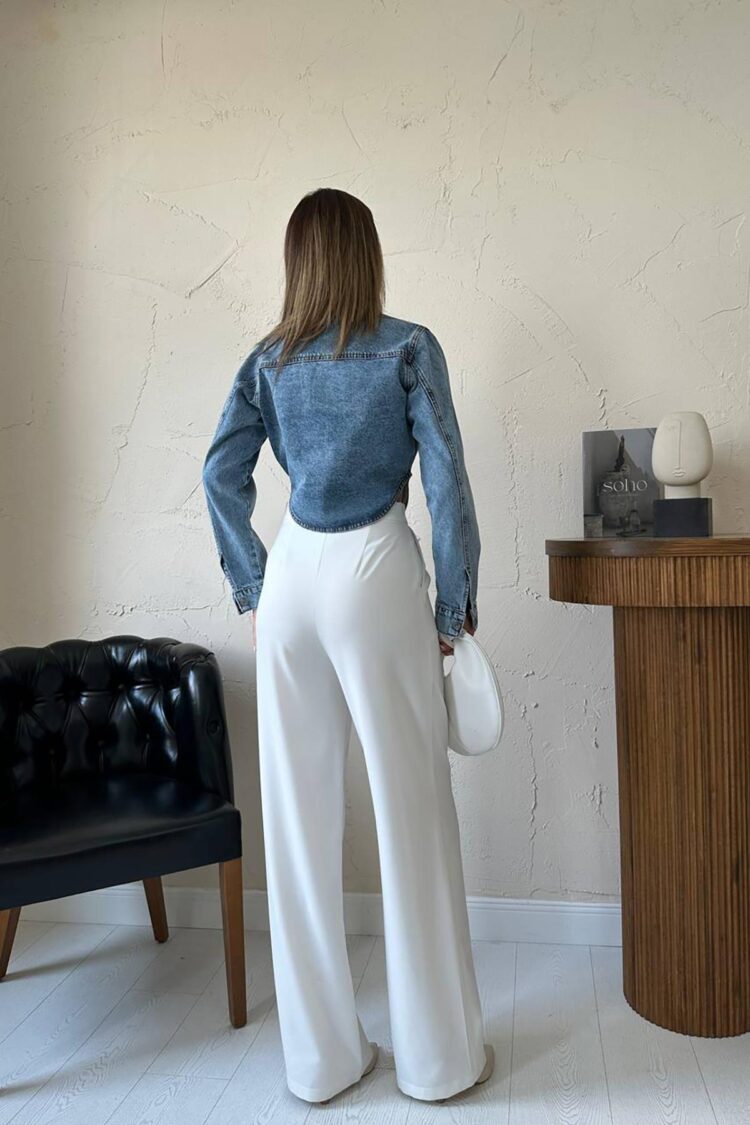 Blue Slim Fit Crop Shacket Jacket