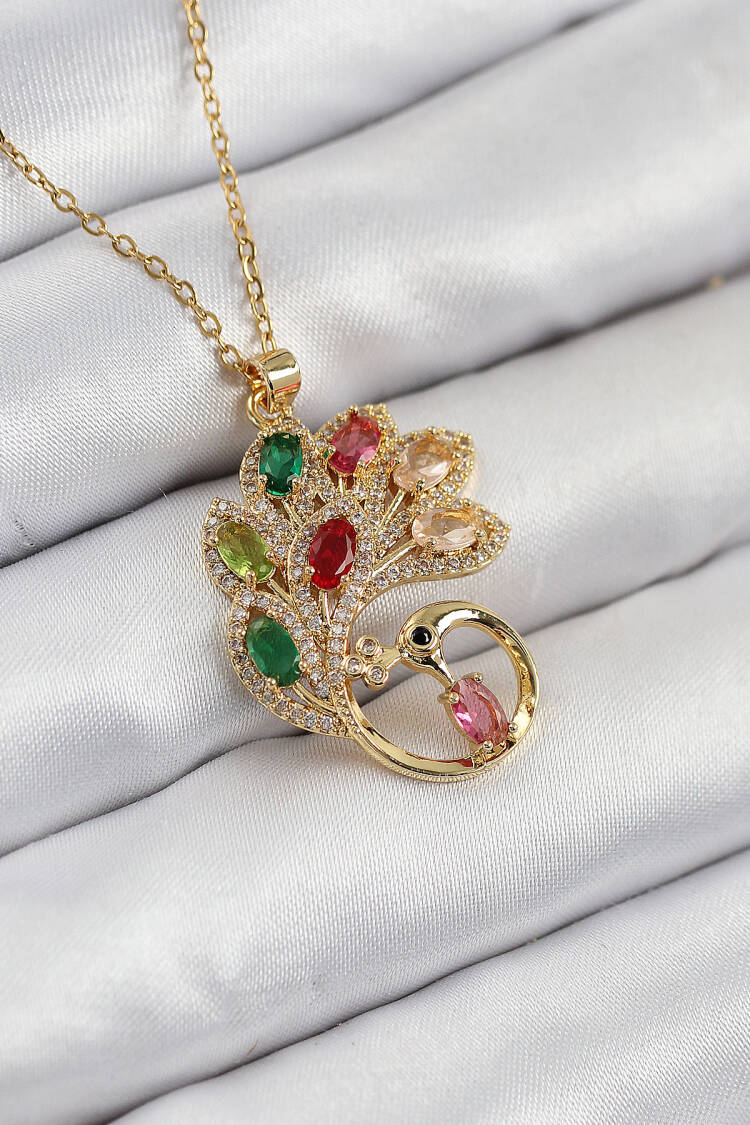 316l Steel Zircon Stone Peacock Model Gold Color Women Necklace - Brand: Ebijuteri - Women & Kids, Baby Clothes Wholesale - Globality Store