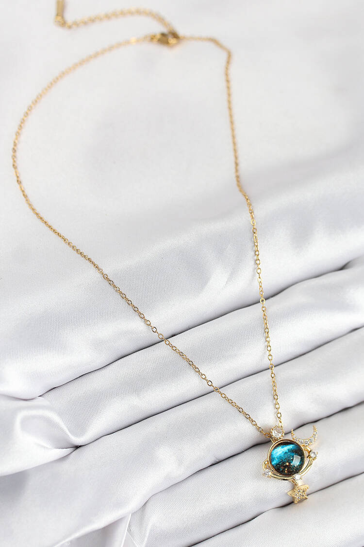 316l Steel Zircon Stone Planet Model Gold Color Women Necklace